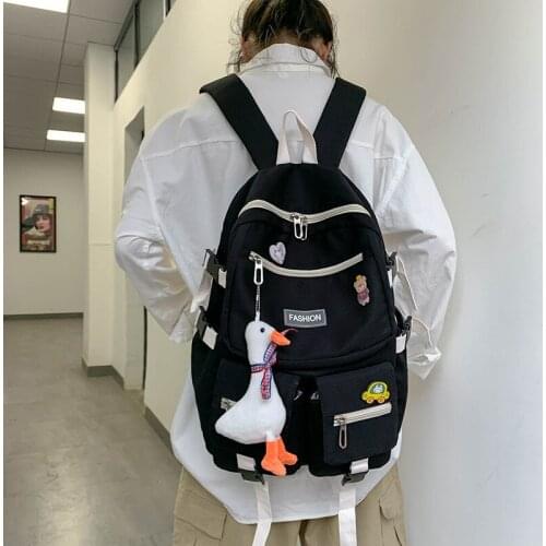 Harajuku Fashion Womens Backpack Kawaii Doll Pendant Schoolbag For Girls Trend Nylon Large-capacity Backpacks With Many Pockets
