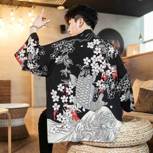 Japanese kimono cardigan men haori yukata male samurai costume clothing kimono jacket mens kimono shirt yukata haori V1532