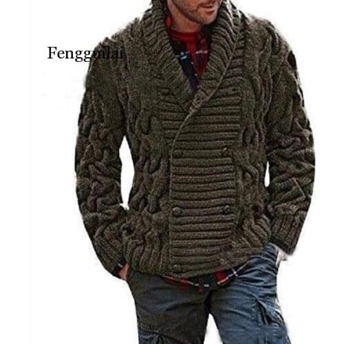 2020 Winter Mens Warm Sweaters Thicken Solid Twist Sweaters Casual Warm Knitting Double-breasted Jumper Male Sweaters