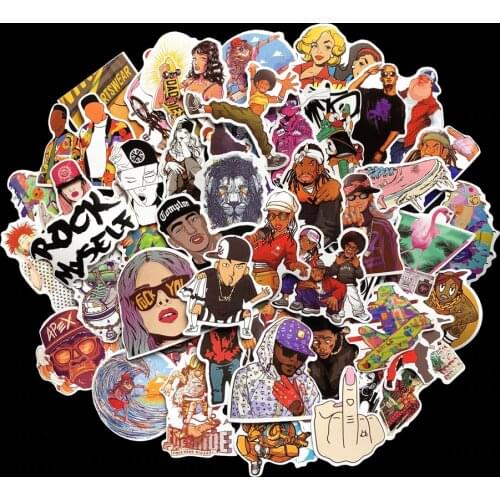 48 Piece/lot Street Culture Hiphop Style Stickers For Motorcycle Skateboard Car Luggage Laptop Pad Phone Pvc Decal Sticker