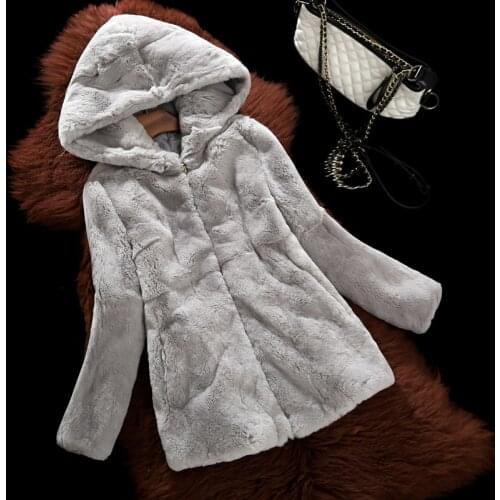 2019 new winter fashion womens Rex Rabbit fur coat whole hooded zipper