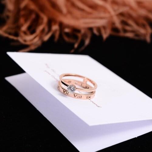YUN RUO 2018 New Arrivals Fashion Roman Numerals Zirconia Rings Rose Gold Color Woman Gift Party Titanium Steel Jewelry Not Fade