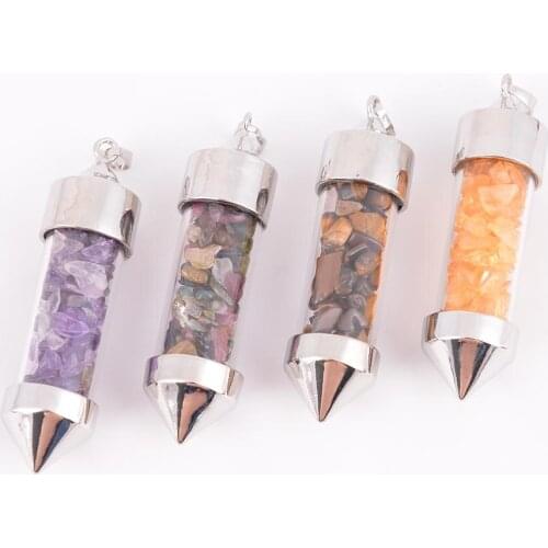 New Arrival 7 Chakra Wishing Bottle Pendulum Natural Chip Stone Pendant Necklace for Women Men Divination Healing D514