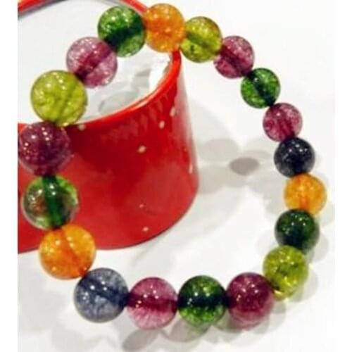 New Charming 10mm Multicolor Tourmaline Round Beads Bracelet Beads Jewelry Making Design Female Bracelet 7.5inch (Mini Order 1)