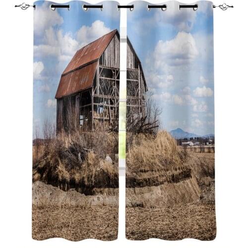 Old Barn Retro Style Window Curtains Home Decor Living Room Curtains Kitchen Drapes Panel Curtains for Bedroom