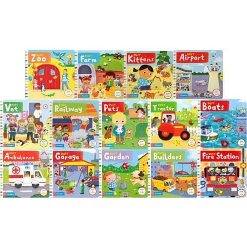 2-4 year 14book/set Busy series Busy Zoo/Kitten/Pets/Airport English picture books Childrens toy book Paperboard operation book