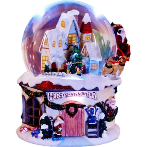 Christmas Music Box Christmas Snow House Flying Deer Crystal Ball Music Box Rotatable Luminous Snowball Music Box Christmas Gift
