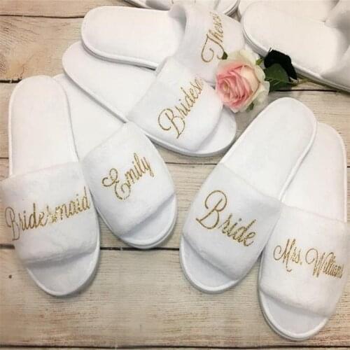 Personalize names glitter bridal slippers Bridal Shower, bridesmaid slippers slides gifts, custom wedding bride slippers