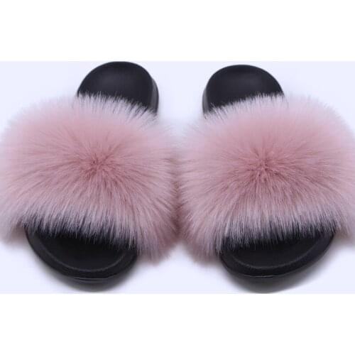 Luxury Fur Slippers Women Fox Fur Slides Home Furry Flat Sandals Female Cute Fluffy House Shoes Woman Designer Brand 2020