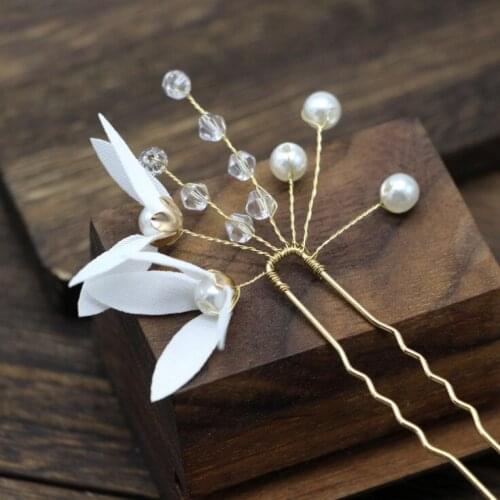 Bridal Wedding Hair Pins Decorative Bride Party Pearl White Red Flowers Handmade Hairpins For Women Hair Jewelry Accessories