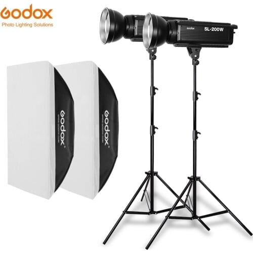 2PCS Godox SL Series Video Light SL-200W White Version video light Continuous Light + 2x 70x100cm Softbox + 2x 280cm Light Stand