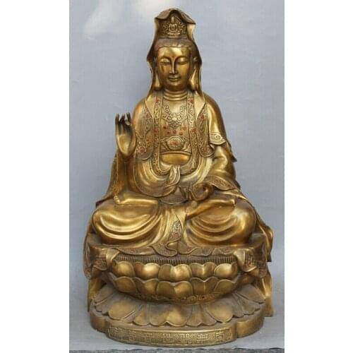 USPS to USA S2191 25" Chinese Buddhism Brass Seat Kwan-yin Guan Yin Boddhisattva Goddess Statue