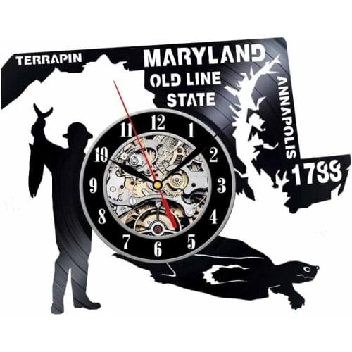 Old Line State Maryland Hunter Terrapin Art Wall Decor Retro Vinyl Wall Clock 3D Wall Watches USA Annapolis Clocks Wall