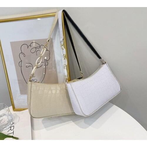 Vintage Women PU Leather Stone Pattern Shoulder Bags Pure Color Underarm Bag Casual All-match Ladies Small Handbags Purse