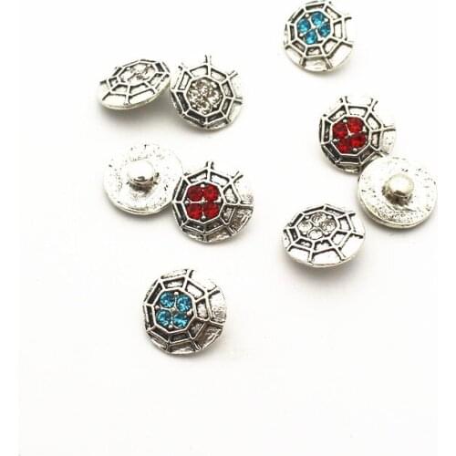 High quality 20pcs/lot crystal alloy spider web 12mm Glass Snap Buttons Fit DIY Snap Bracelet Snap Button Charms Jewelry