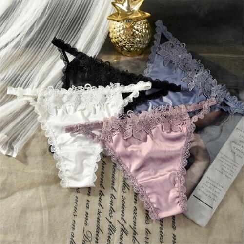 New Luxury Floral Satin Lace Women Panties Underwear Sexy Hollow Out Thong Lingerie Breathable Seamless Female Briefs G-String