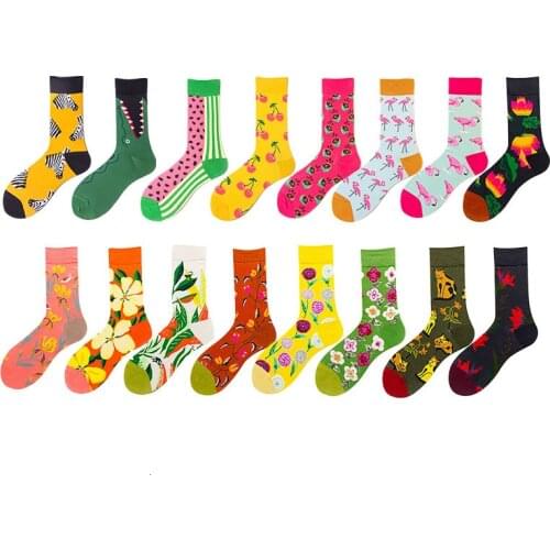 Women Socks Cartoon Flamingo Zebra Flower Plant Kawaii Funny Happy Casual Female Cotton Hosiery Streetwear Skate Harajuku