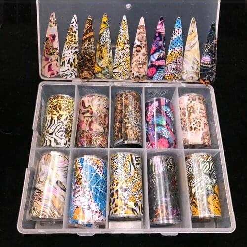 1 Box 4*100cm/Rolls Nail Foil Snake Leopard Nail Art Transfer Sticker Slider Animal Tattoos Print Nail Decals Nail Accessories
