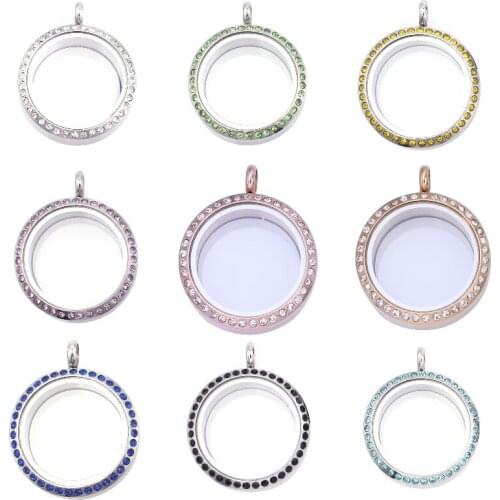 10pcs 30MM Rose Golden Stainless Steel Twist Waterproof Glass living Memory Locket Pendant with Rhinestone for Floating charms