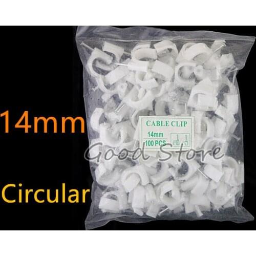 100pcs/bag 14mm Round Cable fixed cable clips with Nail, Wire U Circle Cable Clamp with Nail Y