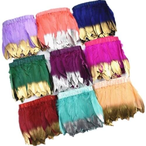 2Meters Gold Silver Colorful Goose Feathers Trim on Tape Fringe Ribbon Feather for Crafts Dress Clothing Wedding Plumes Decor