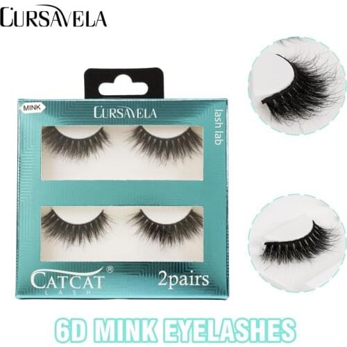 2 Pairs New Gorgeous 6D Mink Lashes Dramatic Eyelashes Volume Eyelash Extensions Mink Eyelashes Natural Long CURSAVELA