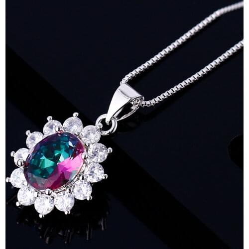 2Pcs Fashion Pendant Necklace AAAAA Multi-color Zircon Silver Color Pendant Gemstone Charm Party Birthday Gift Engagement Party