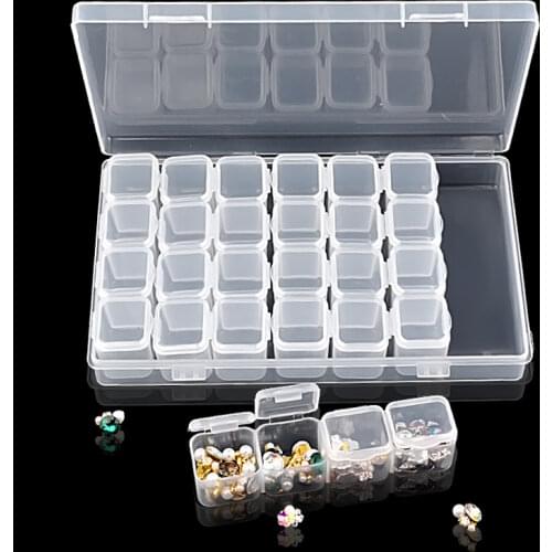28 Slots Transparent Plastic Nail Art Storage Box Display Case Organizer Holder For Rhinestone Beads Cosmetic Jewelry Decoration