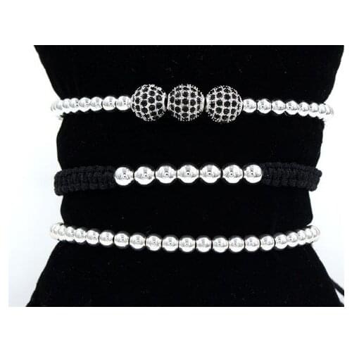 4mm 3PCS/Lot yk43 gold silver Copper cz zircon cubic zirconia elastic ball bead crown Punk Macrame Charm Bracelet Bangles