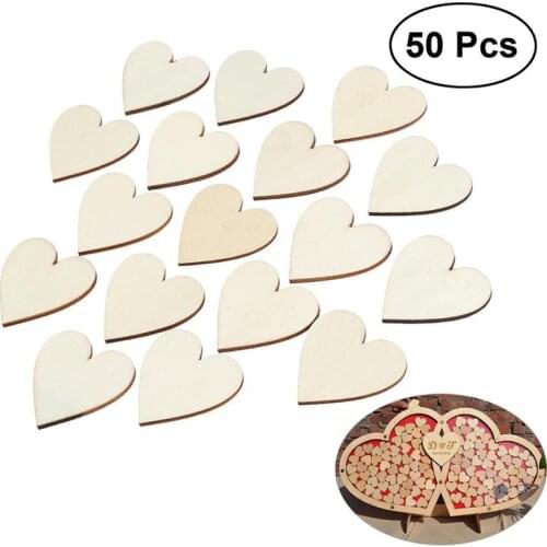 50pcs 40mm Blank Heart Wood Slices Discs Wedding Christmas Decor Natural Wood Chip Ornaments Gifts