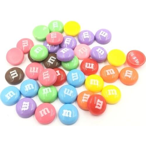 50Pcs Acrylic Flat Back Cameo Cabochon Decoration Fashion Jewelry DIY Findings Mixed Colourful Round M Word Candy 14x5mm