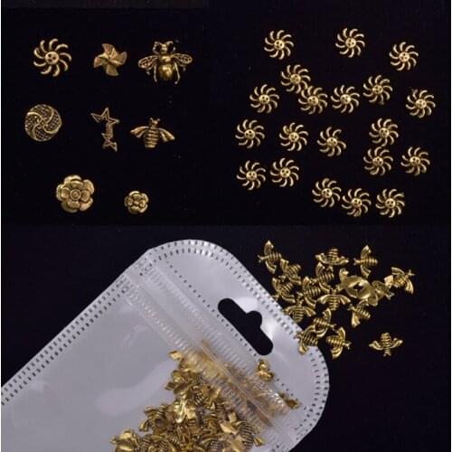50pcs/lot nail alloy decoration/gold metal black bees flower nail art charm nail diy deco charm for nail gel and polish design