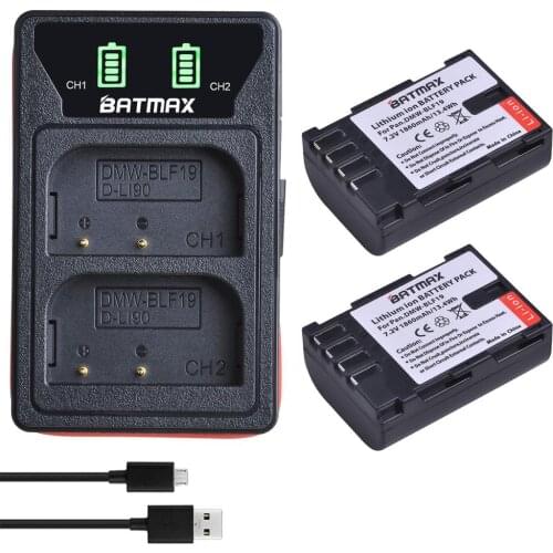 Batmax 1860mAh DMW-BLF19 BLF19 DMW-BLF19PP battery+New LED Dual USB Charger with Type C Por for Panasonic Lumix GH3 GH4 GH5 G9