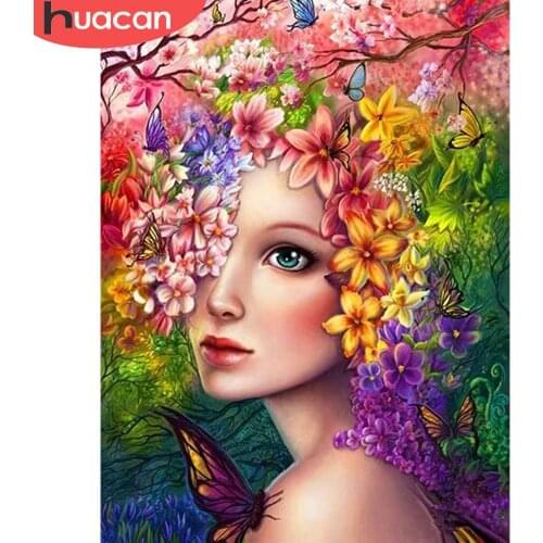 HUACAN 5d Diamond Painting Woman Mosaic Flower Handmade Gift DIY Diamond Embroidery Portrait Wall Art Handicraft