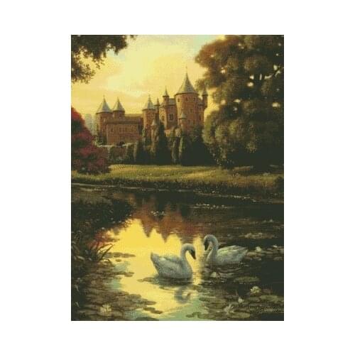 FREE delivery hot selling Top Quality cross stitch kit swan swans lake and castle villa