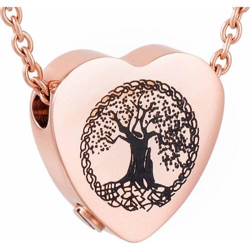 Tree of Life Heart Cremation Urn Necklace Holder Ashes for Pet Human Stainless Steel Keepsake Memorial Ashes Jewelry