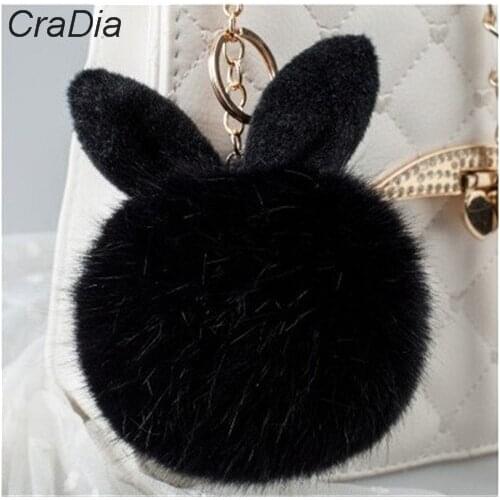 Epackfree 10pcs 9cm Fluffy Bunny Toys Ear Keychain Rabbit ear Key Chain Fur Woman Bag Keyring Pom Car Pendant Key Ring Holder
