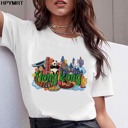 T-shirts Women 90s Casual Fun Graphics Letter Hong Kong Printed Fashion Clothes Tshirt Tops Girl Short sleeve Tee T-Shirt Female