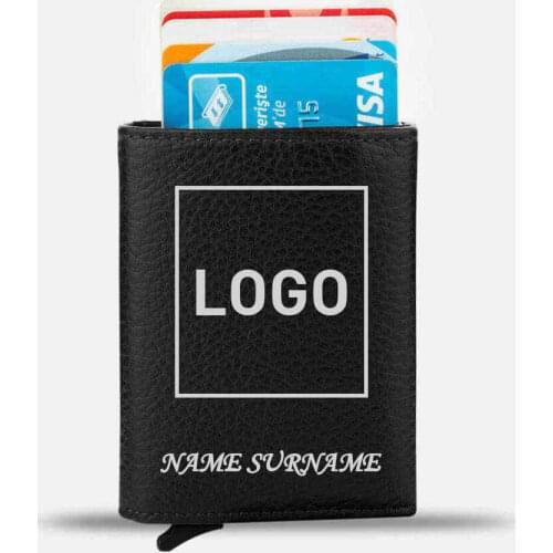 Customisable Automatic Pop-Up Leather Card Holder Black