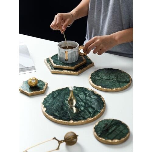 Nordic style emerald natural marble table mat cup mat pan mat creative heat insulation mat Phnom Penh table mat