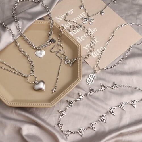 KINFOLK Cute Simple Chain Link Lock Necklace Pendant Women Fashion Goth Jewelry Party Punk Collier Long Necklace Gift 2021