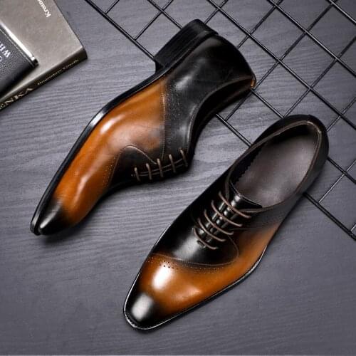 Classic Fashion Genuine Leather Mens Dress Office Formal Shoes Luxury Mixed Color Coiffeur Wedding Male Robe Shoe туфли мужские