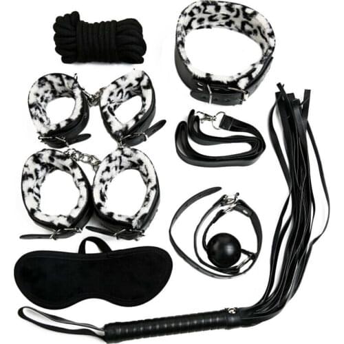 Whip sex bondage set kit 7pcs sex products footcuff handcuffs rope blindfold couples erotic toys
