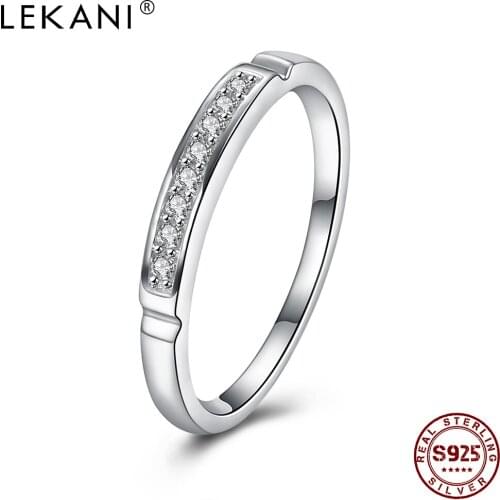 LEKANI Sterling Silver 925 Ring Minimalist Cubic Zirconia CZ Wedding Women Rings Simple Fine Jewelry Couple Anniversary Gift