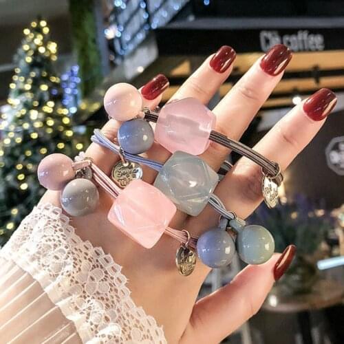 Korea Gem Ball Flower Hair Bands For Women Elastic Rubber Badns Nylon Hair Rope Fashion Girls Ponytail Hair Accessoires