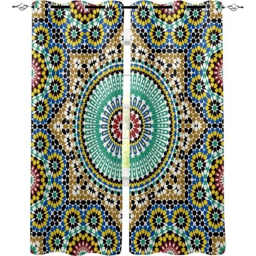 Colorful Morocco Flowers Islam Arabesque Window Curtain Living Room Bathroom Kitchen Curtains Luxury Home Decor
