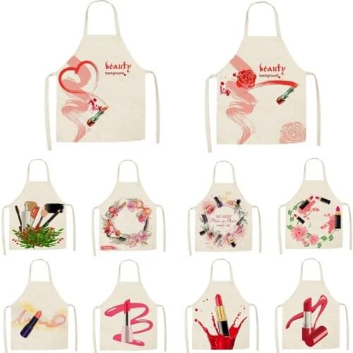1Pcs Kitchen Apron Nail Polish women flowers Printed Sleeveless Cotton Linen Aprons for Men Women Home Cleaning Tools 55*68cm