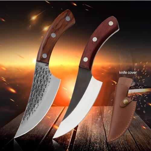 Kitchen Knife 5.5 Inch Cleaver Boning Knives Full Tang Handle Kitchen Chef Knife Forged Cooking Tool Leather Sheath Cover