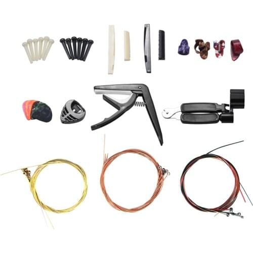 Hot-34 PCS Guitar Accessories Kit Including Guitar Picks,Capo,Acoustic Guitar Strings,3 in 1String Winder,Bridge Pins,6 String B