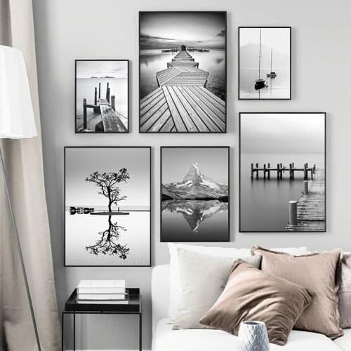 Minimalist Black And White Bridge Art Canvas Painting Posters Nordic Landscape Print Wall Art Pictures Modern Home Decor TB219